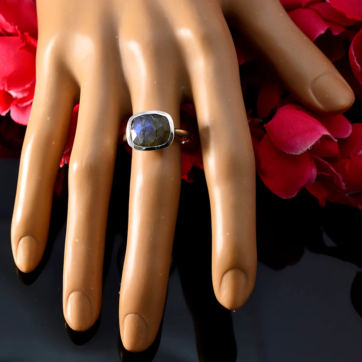 Labradorite Solitaire Indian Sterling Silver Gray Gemstones Minimal Love Ring Jewellery - Image 5