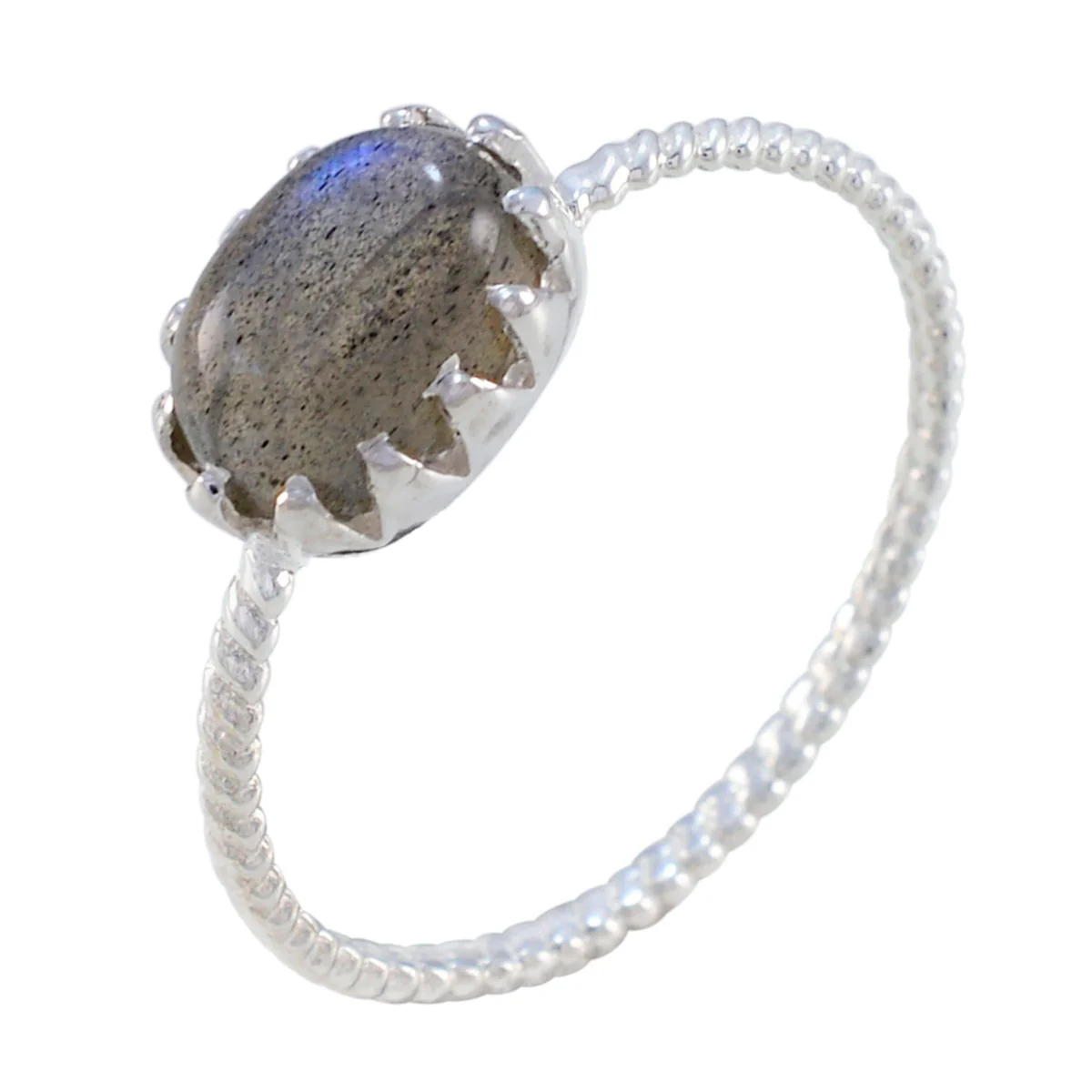 Labradorite Solitaire Japanese 925 Silver Gray Gems Elegant Twist Ring Jewelry - Image 2