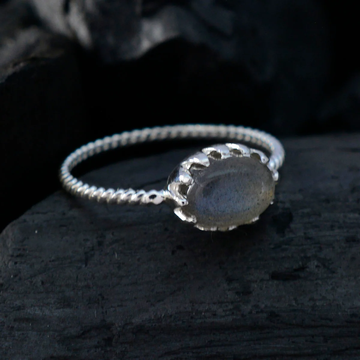 Labradorite Solitaire Japanese 925 Silver Gray Gems Elegant Twist Ring Jewelry - Image 4