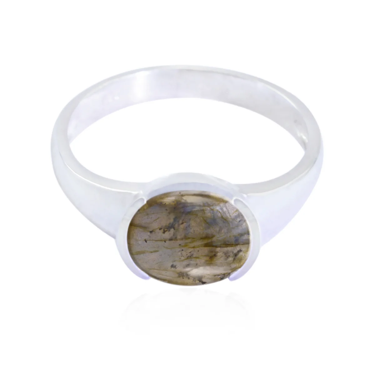 Labradorite Solitaire Korean Silver Gray Gemstone Dainty Contemporary Ring Jewelry