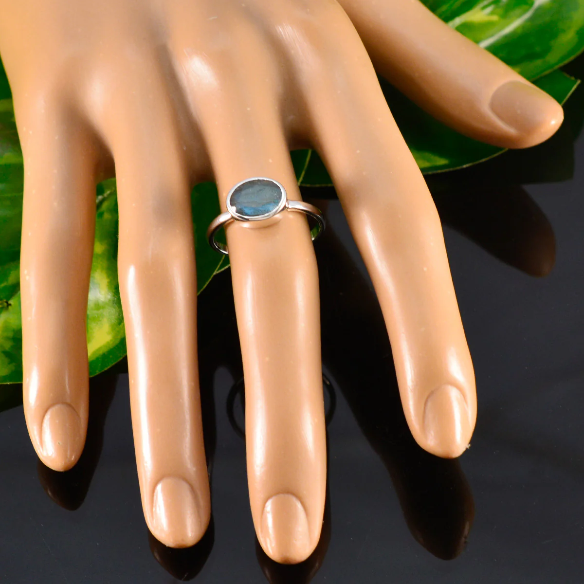 Labradorite Solitaire Korean Sterling Silver Gray Gemstones Dainty Modern Ring Jewellery - Image 5