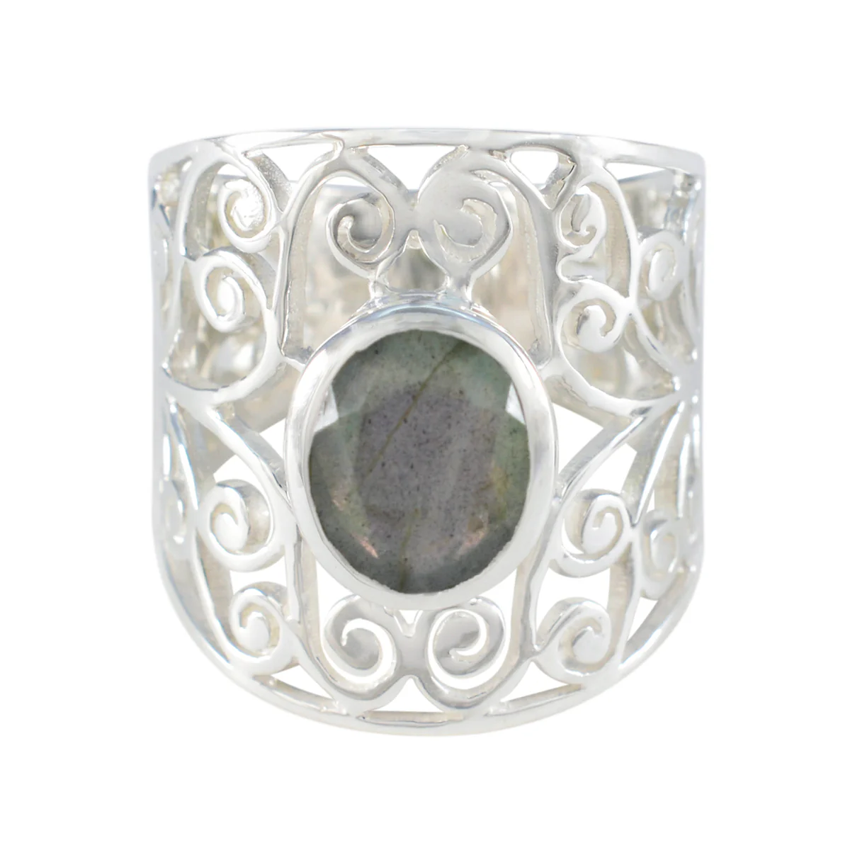 Labradorite Solitaire Latin American 925 Sterling Silver Gray Gems Versatile Filigree Ring Jewelry