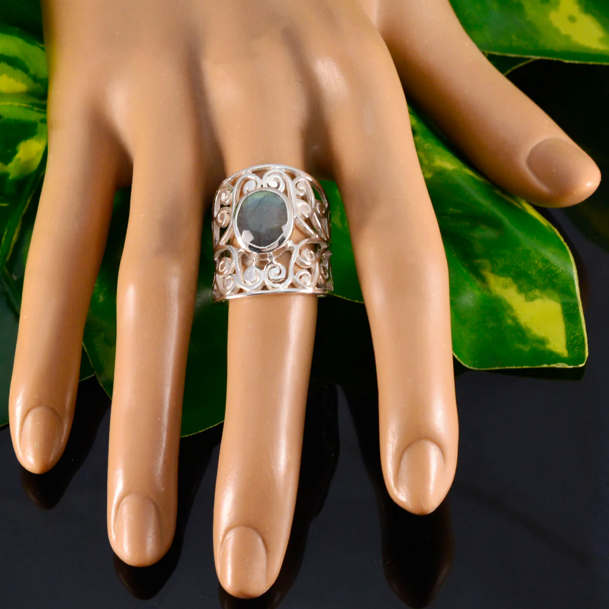 Labradorite Solitaire Latin American 925 Sterling Silver Gray Gems Versatile Filigree Ring Jewelry - Image 5