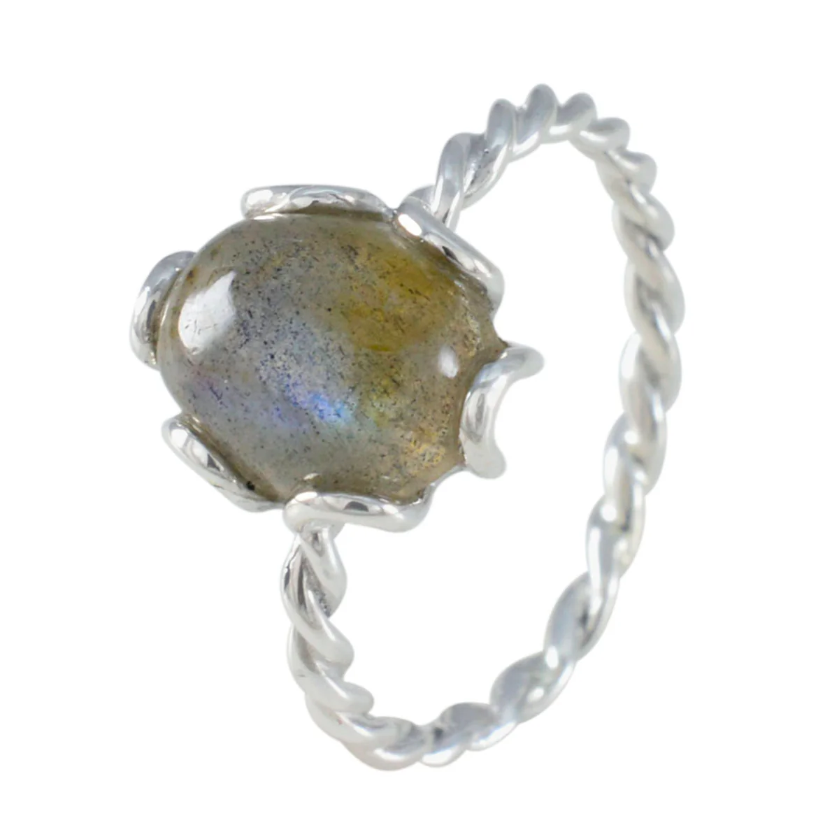 Labradorite Solitaire Turkish Sterling Silver Gray Gemstones Delicate Twist Ring Jewelry - Image 2