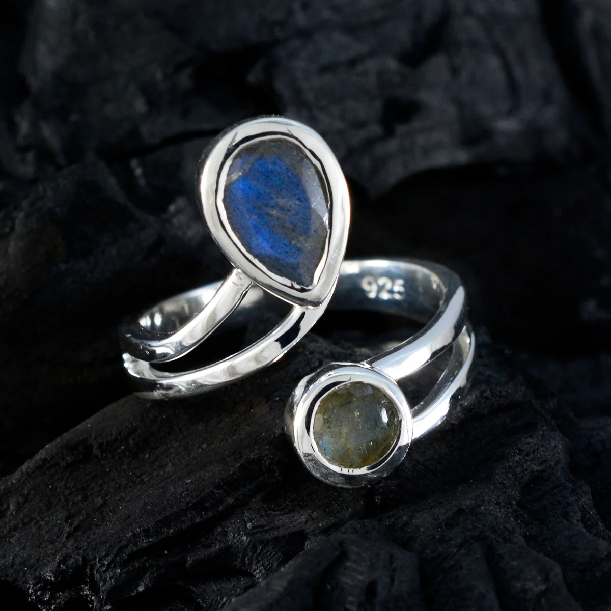 Labradorite Toi et Moi Indian 925 Sterling Silver Gray Gemstone Tiny Luxurious Ring Jewelry - Image 4