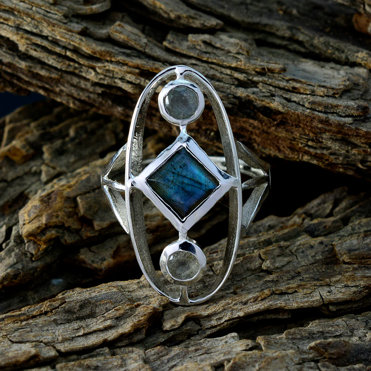 Labradorite Trilogy African Silver Gray Gemstone Slim Luxurious Ring Jewellery - Image 3