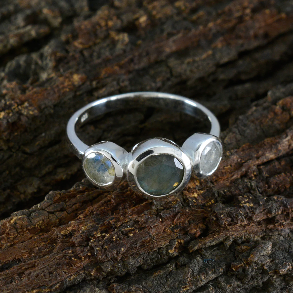 Labradorite Trilogy Turkish 92.5 Silver Gray Gemstone Whisper-thin Trendy Ring Jewelry - Image 3