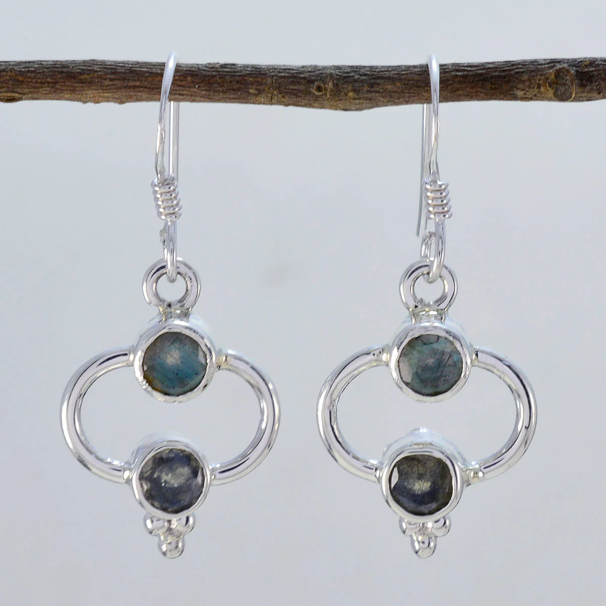Labradorite Turkish Sakura multiple Dangle Gray Sterling Silver Earring - Image 2
