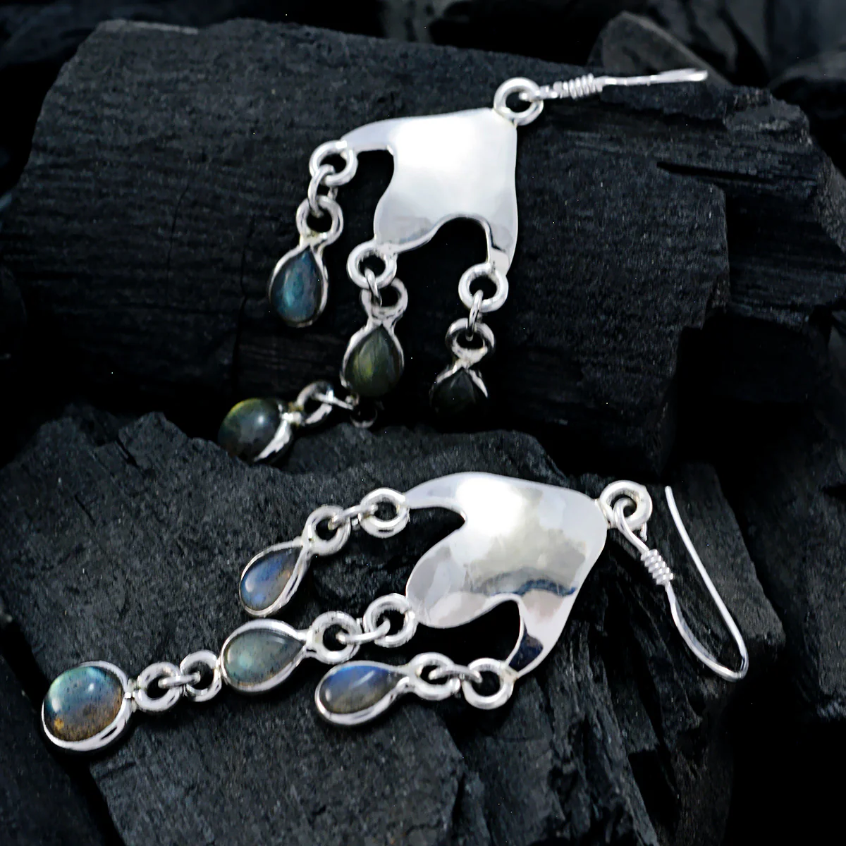 Labradorite Turkish Sofia multiple Dangle Gray 92.5 Silver Earring - Image 2