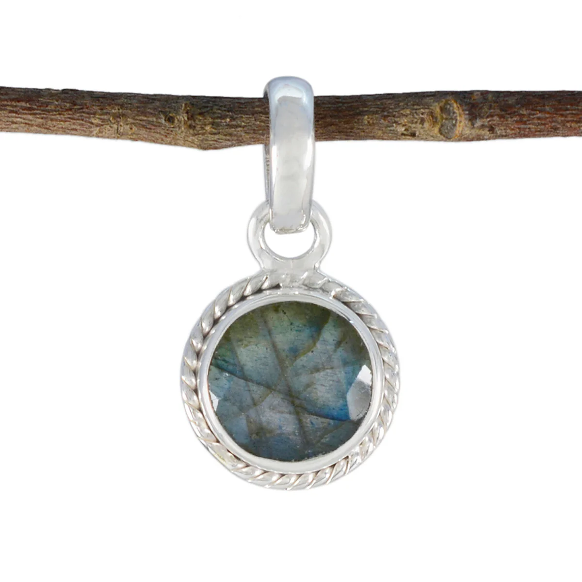 Labradorite Whisper-thin Latin American 925 Silver Solitaire Patricia Rope-Wire Gray Pendant Jewelry