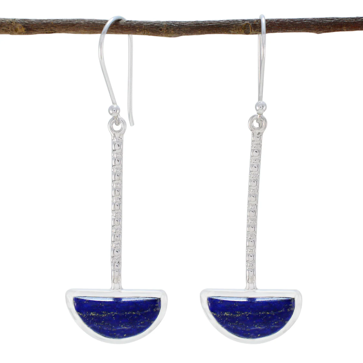 Lapis Lazuli African María Solitaire Dangle Blue Sterling Silver Earring
