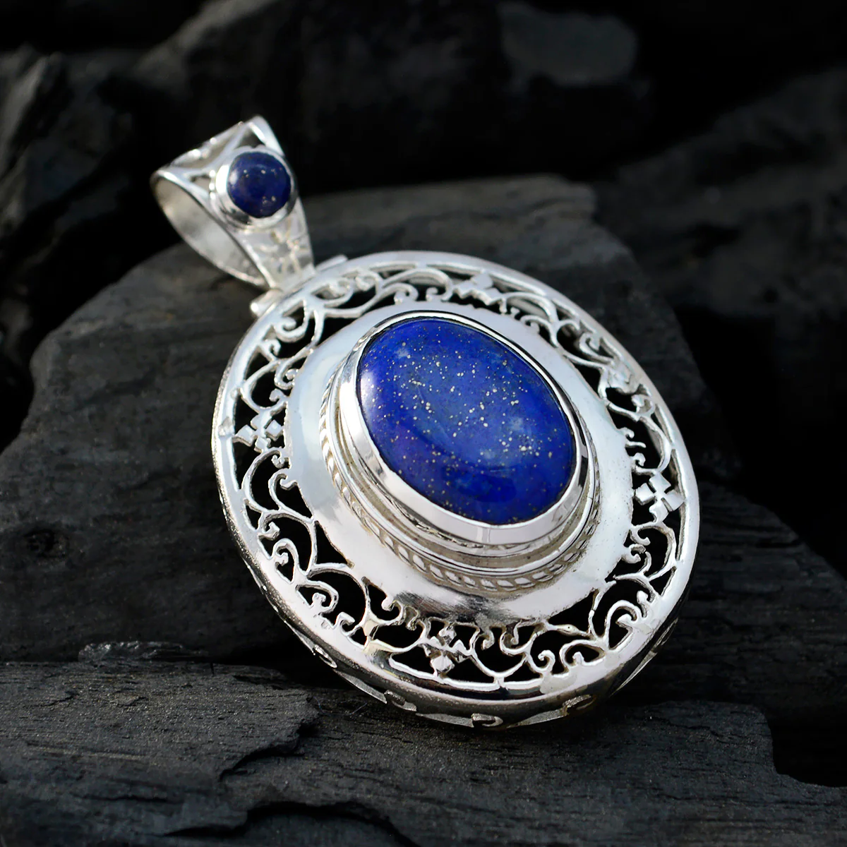 Lapis Lazuli Edgy Spanish 92.5 Silver Solitaire Claire Art-Deco Blue Pendant Jewellery - Image 3