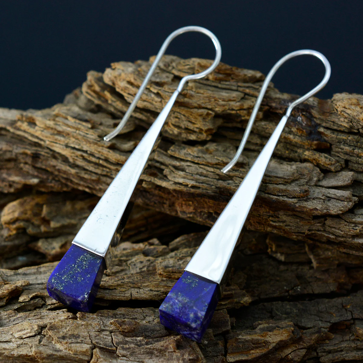 Lapis Lazuli Egyptian Abigail Solitaire Dangle Blue Sterling Silver Earring - Image 3