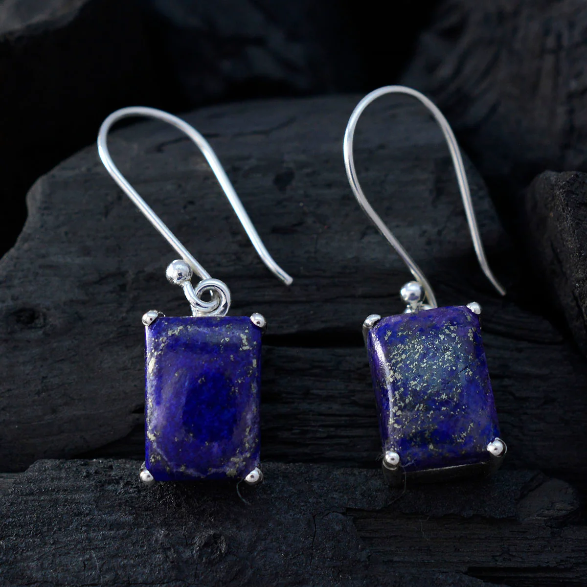 Lapis Lazuli French Lucia Solitaire Dangle Blue Sterling Silver Earring - Image 2