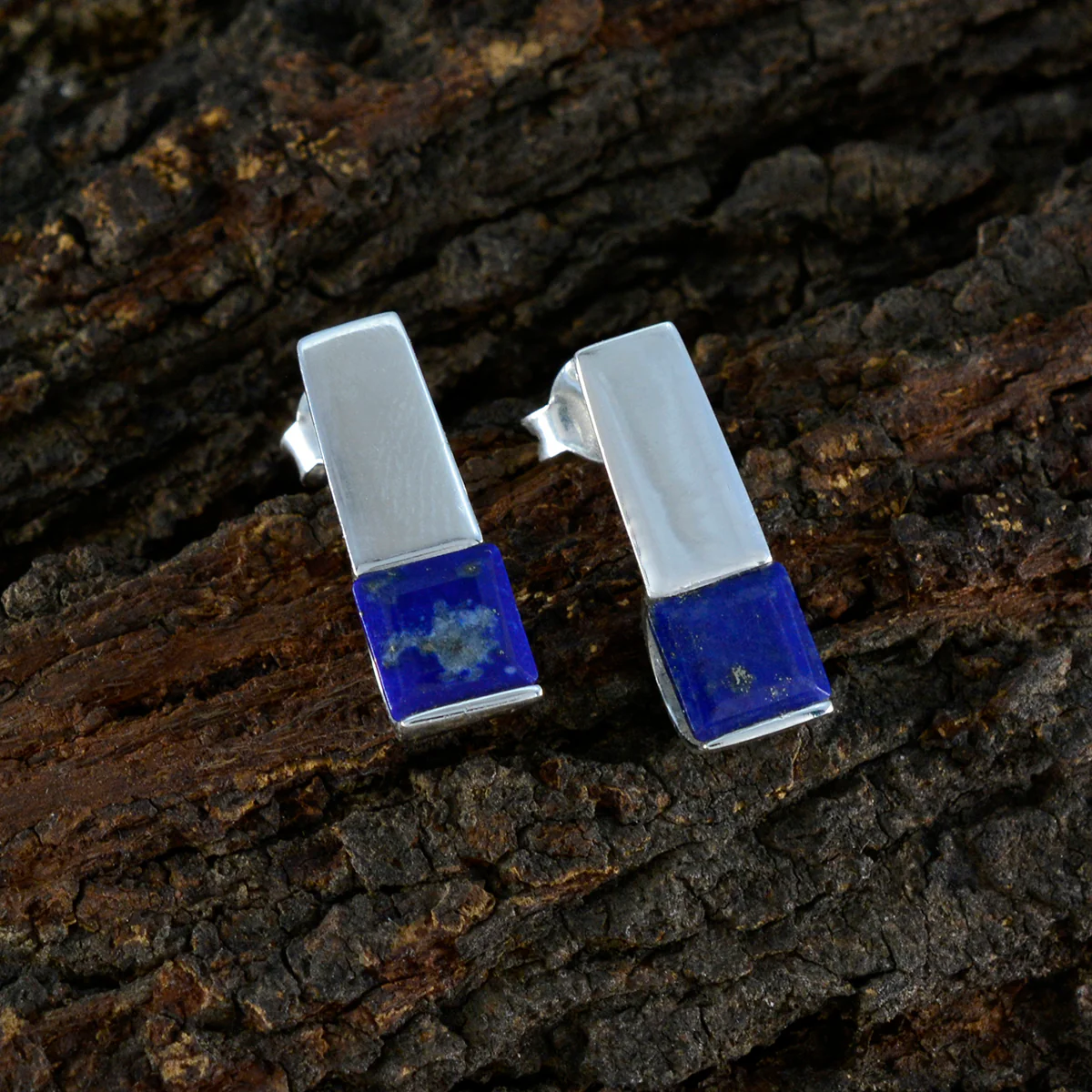 Lapis Lazuli German Lucia Solitaire Stud Blue Silver Earring - Image 3