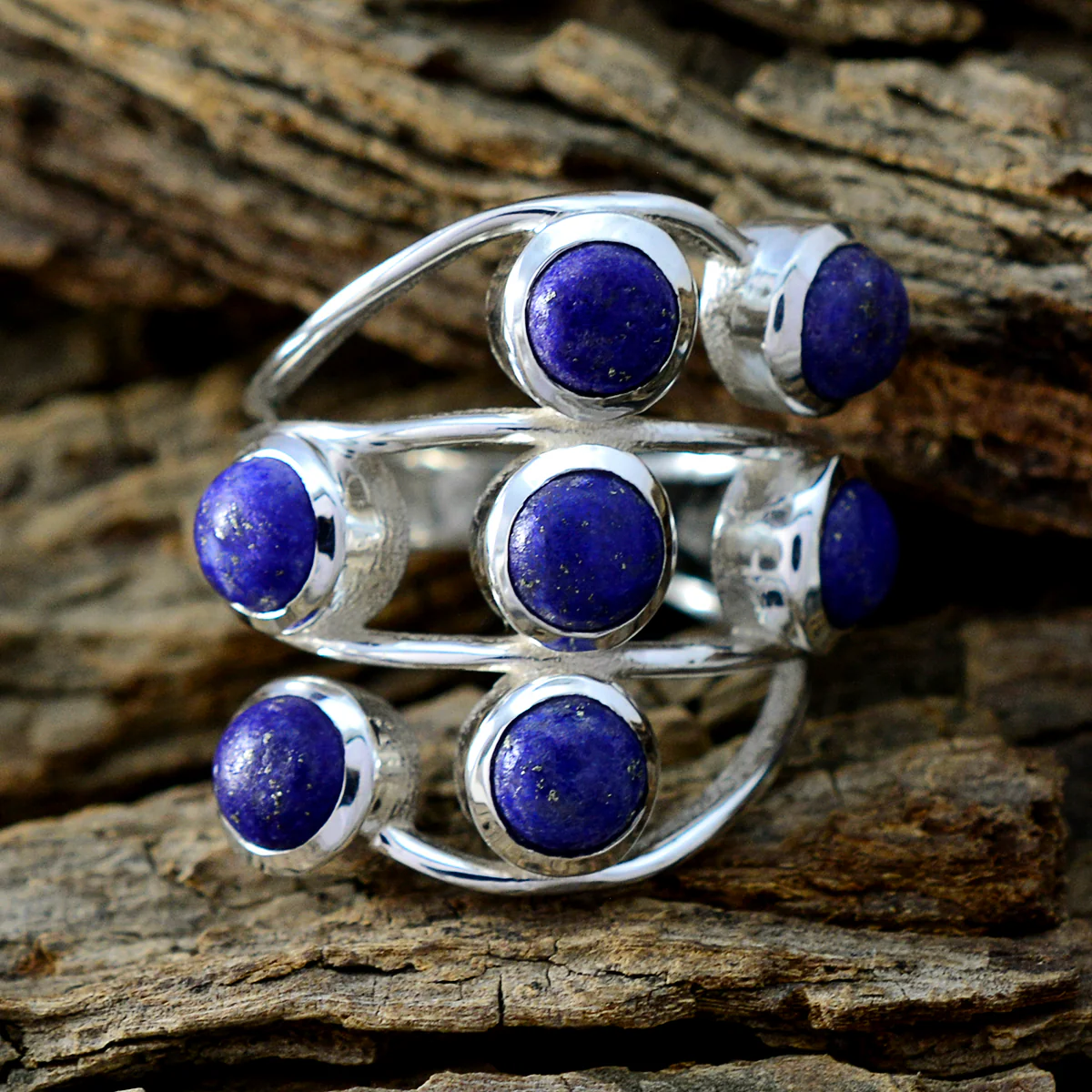Lapis Lazuli Hepta Egyptian Silver Blue Gems Mid-weight Graceful Ring Jewelry - Image 3