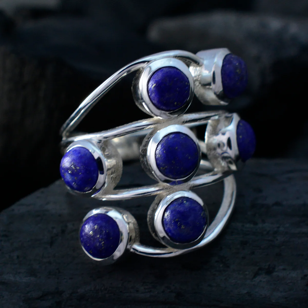 Lapis Lazuli Hepta Egyptian Silver Blue Gems Mid-weight Graceful Ring Jewelry - Image 4