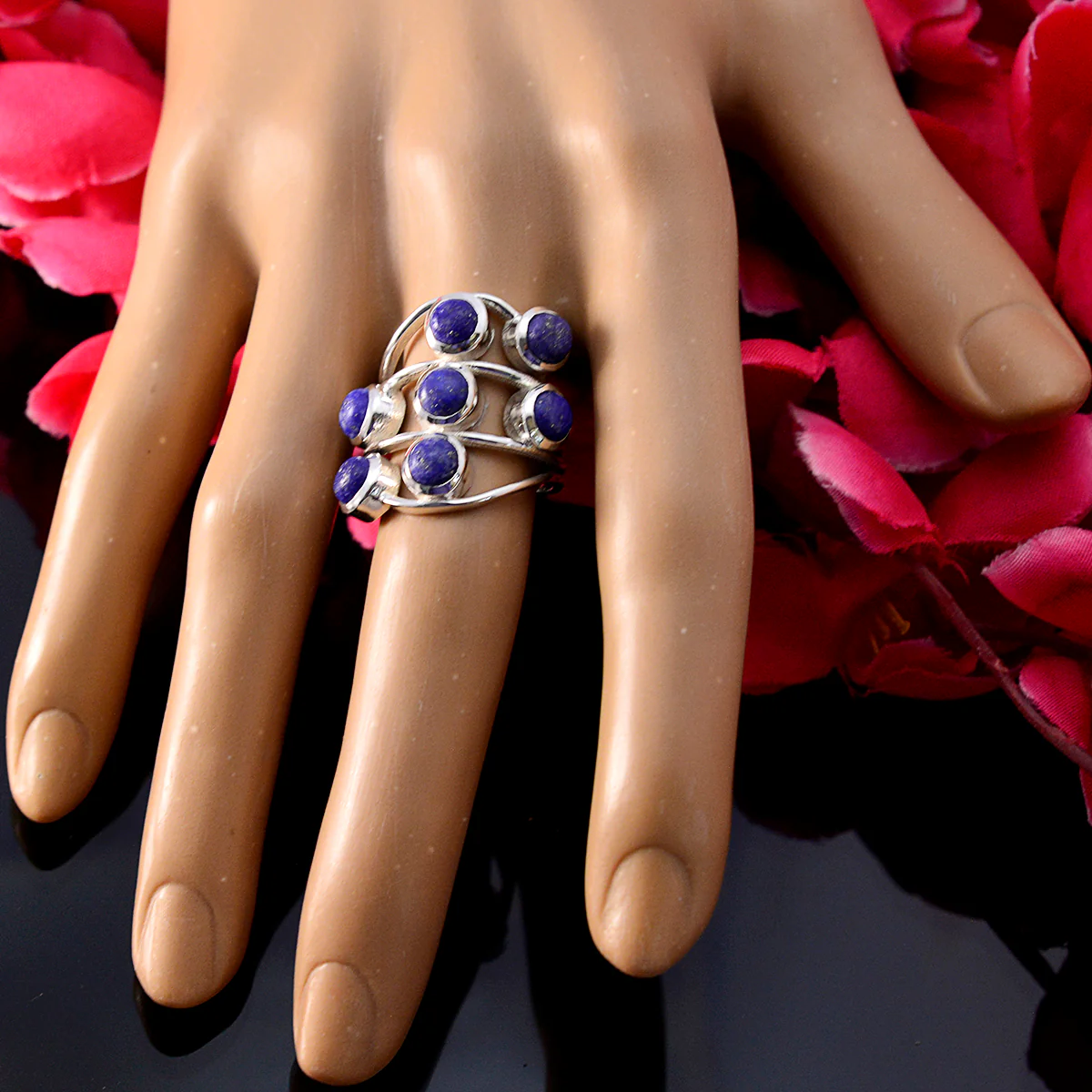 Lapis Lazuli Hepta Egyptian Silver Blue Gems Mid-weight Graceful Ring Jewelry - Image 5