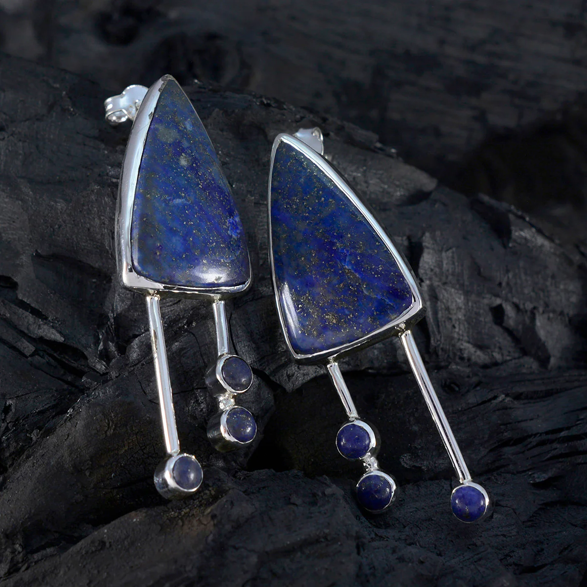 Lapis Lazuli Korean Isabella multiple Stud Blue Silver Earring - Image 2
