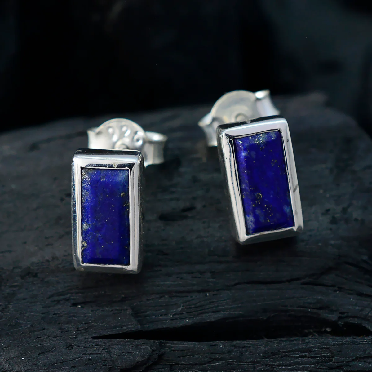 Lapis Lazuli Mexican Anna Solitaire Stud Blue 925 Silver Earring - Image 4