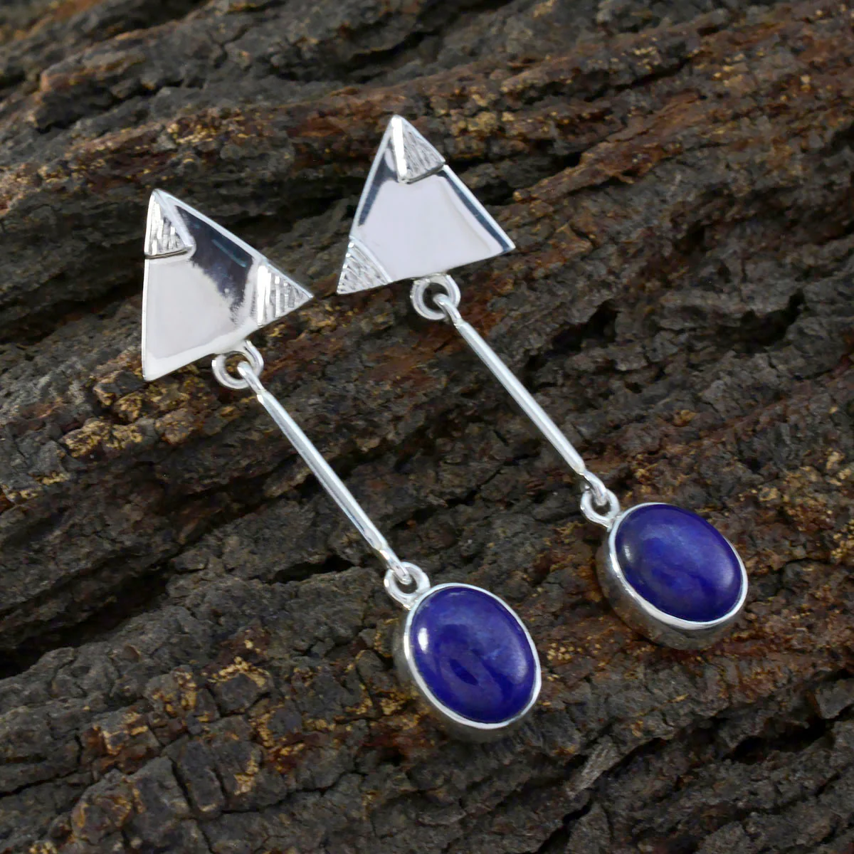 Lapis Lazuli Middle Eastern Nella Solitaire Stud Blue Sterling Silver Earring - Image 3