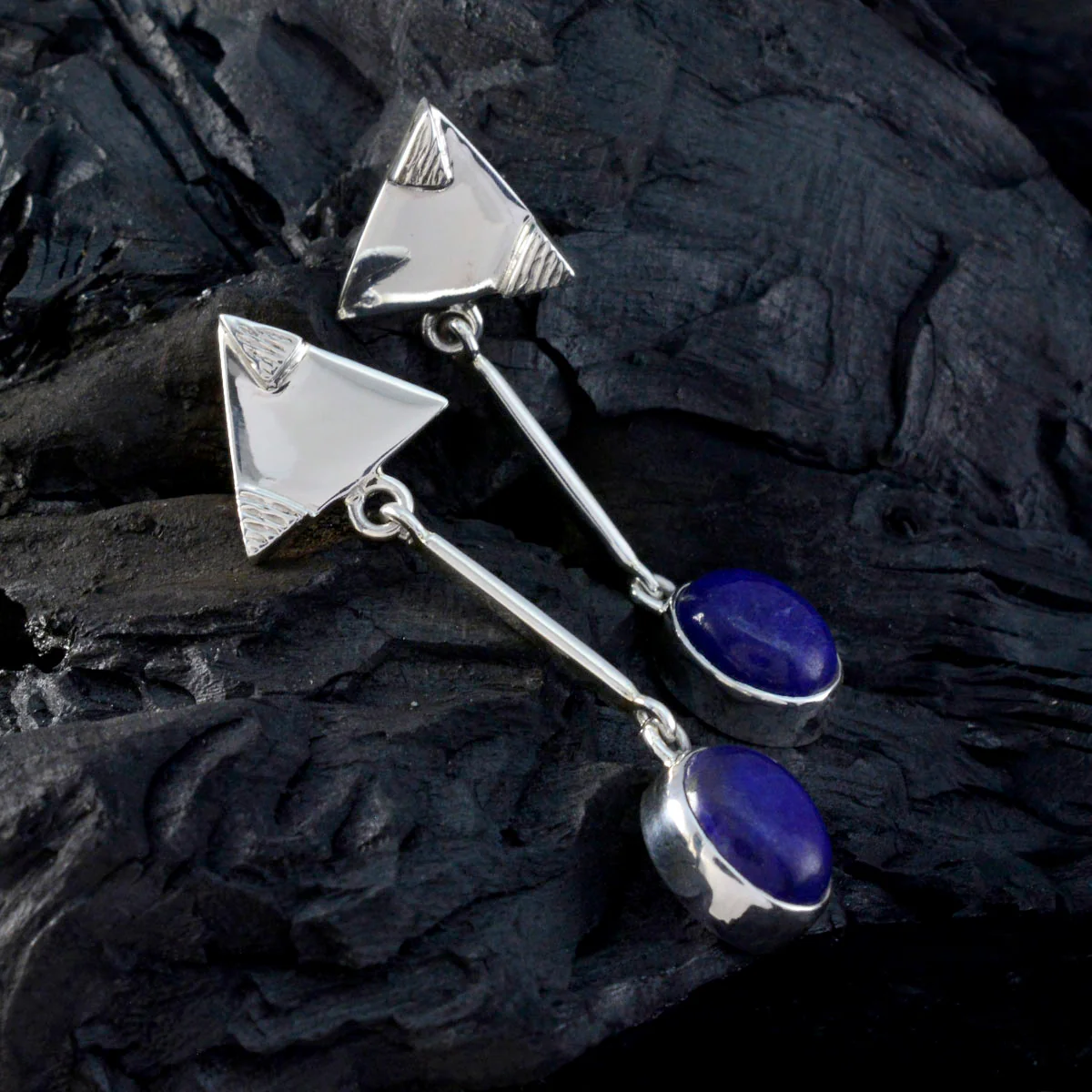 Lapis Lazuli Middle Eastern Nella Solitaire Stud Blue Sterling Silver Earring - Image 4