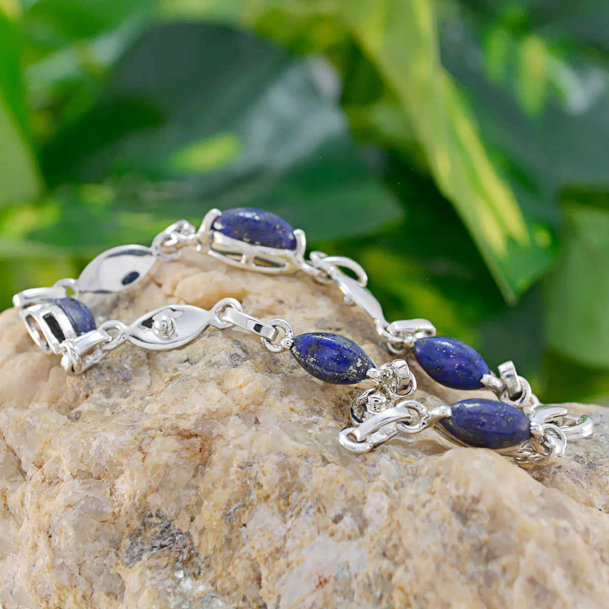 Lapis Lazuli Pancake Day Elegant Blue Sterling Silver Links Bracelet - Image 3