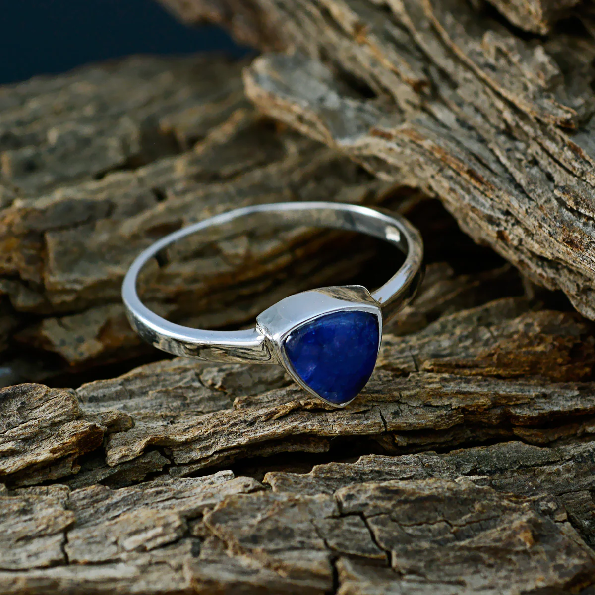 Lapis Lazuli Solitaire Australian 92.5 Silver Blue Gemstones Dainty Geometric Ring Jewelry - Image 3