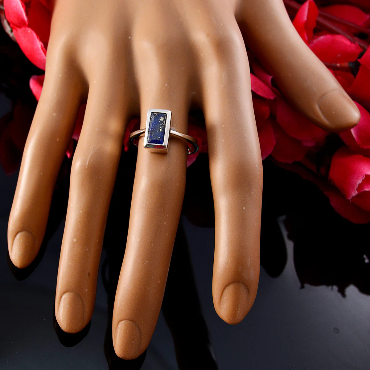 Lapis Lazuli Solitaire Egyptian 925 Silver Blue Gems Featherlight Graceful Ring Jewelry - Image 5
