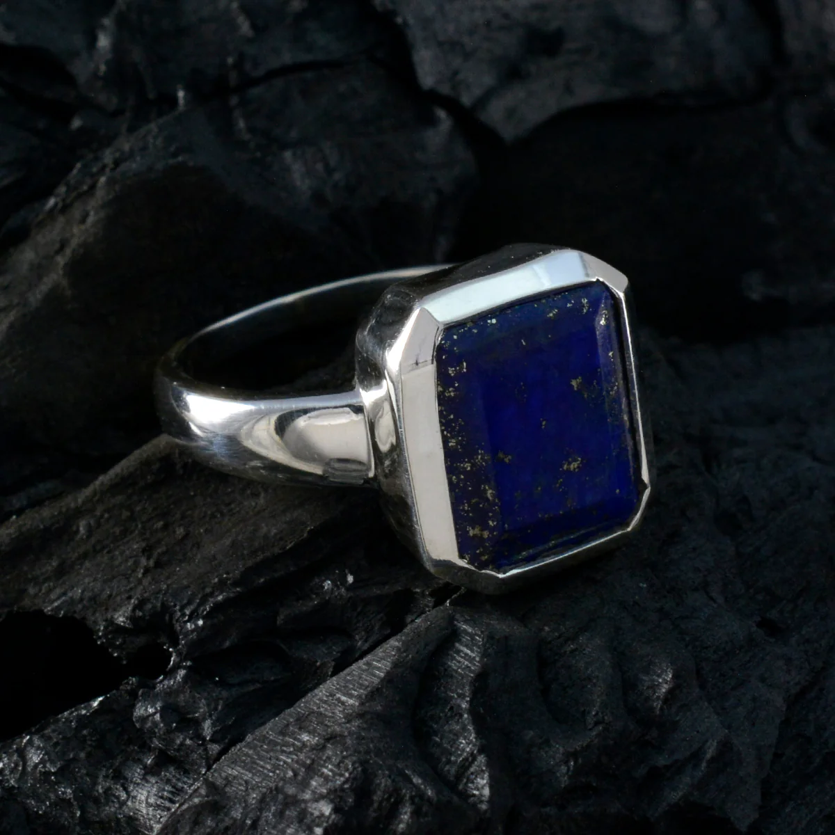 Lapis Lazuli Solitaire Egyptian Silver Blue Gemstones Versatile Trendy Ring Jewelry - Image 4