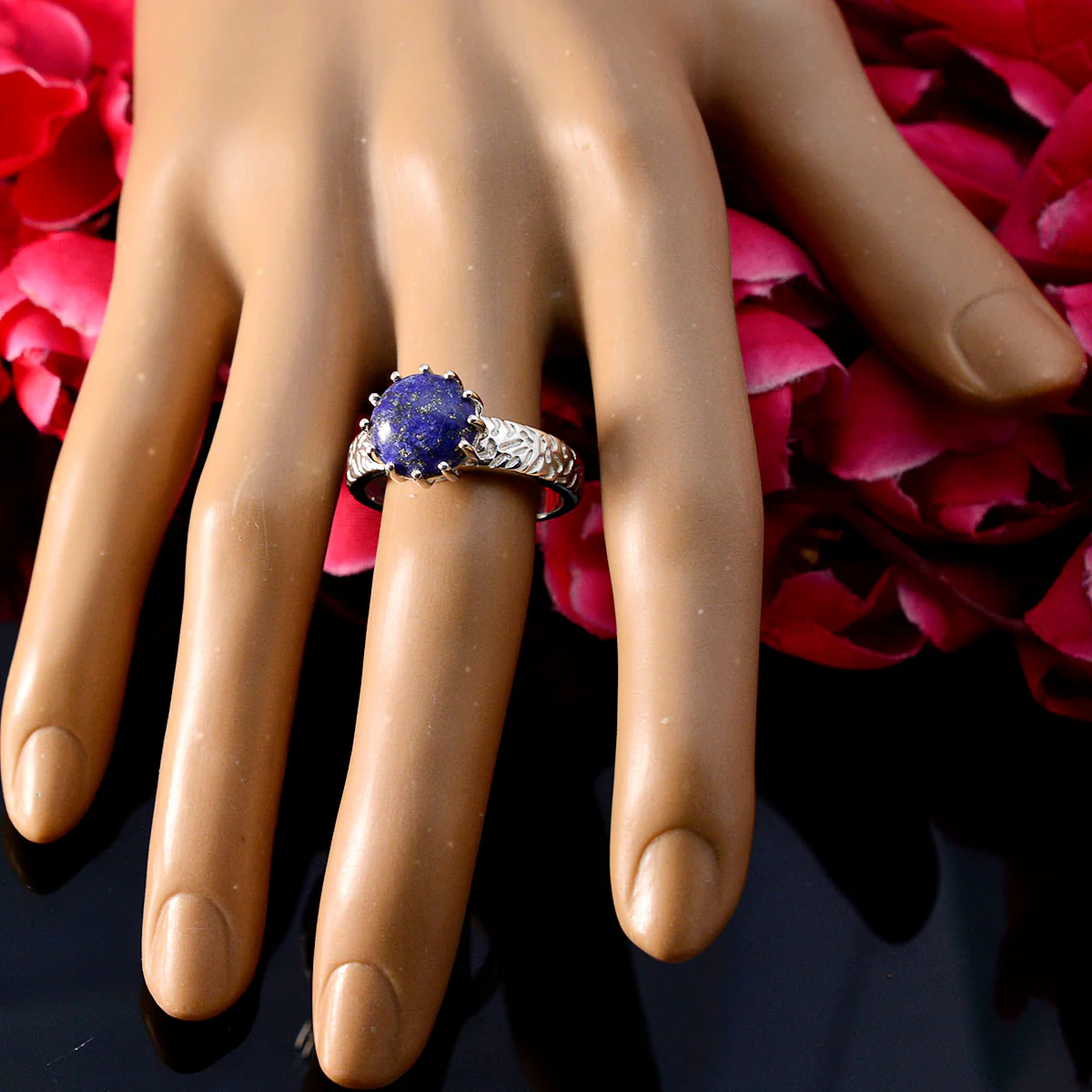 Lapis Lazuli Solitaire French 92.5 Silver Blue Gems Classic Graceful Ring Jewelry - Image 5