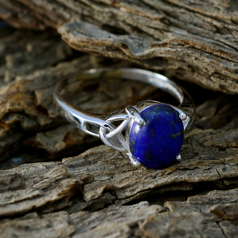 Lapis Lazuli Solitaire French 92.5 Silver Blue Gemstones Featherlight Boho Ring Jewelry - Image 3