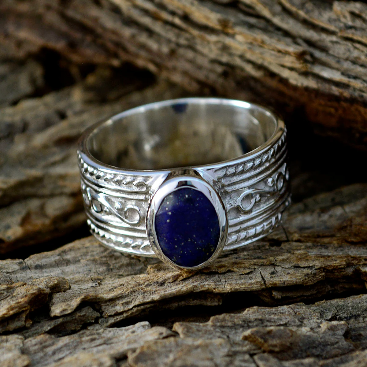 Lapis Lazuli Solitaire French 92.5 Silver Blue Gemstones Mid-weight Art Deco Ring Jewellery - Image 3