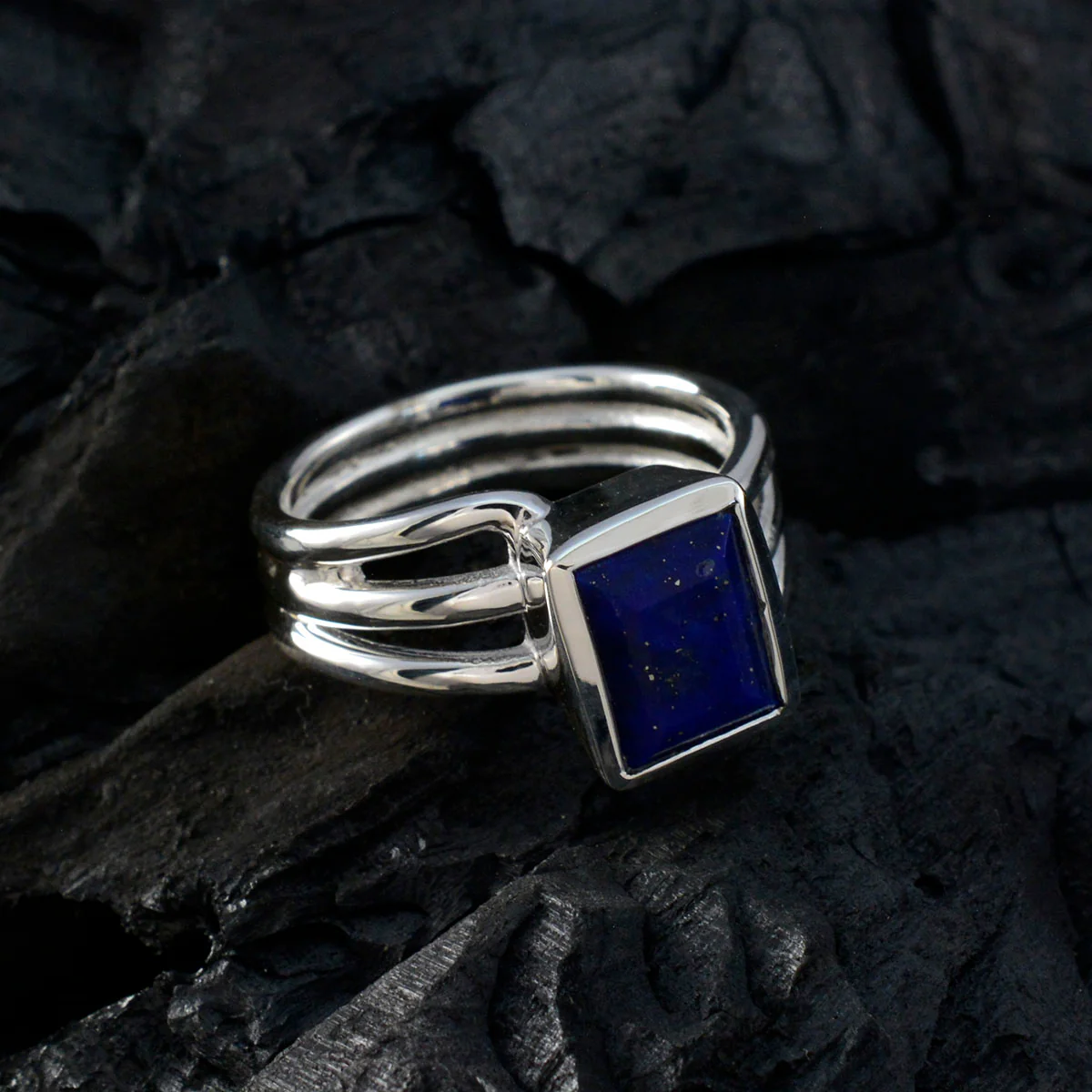 Lapis Lazuli Solitaire French 925 Silver Blue Gems Versatile Contemporary Ring Jewellery - Image 4