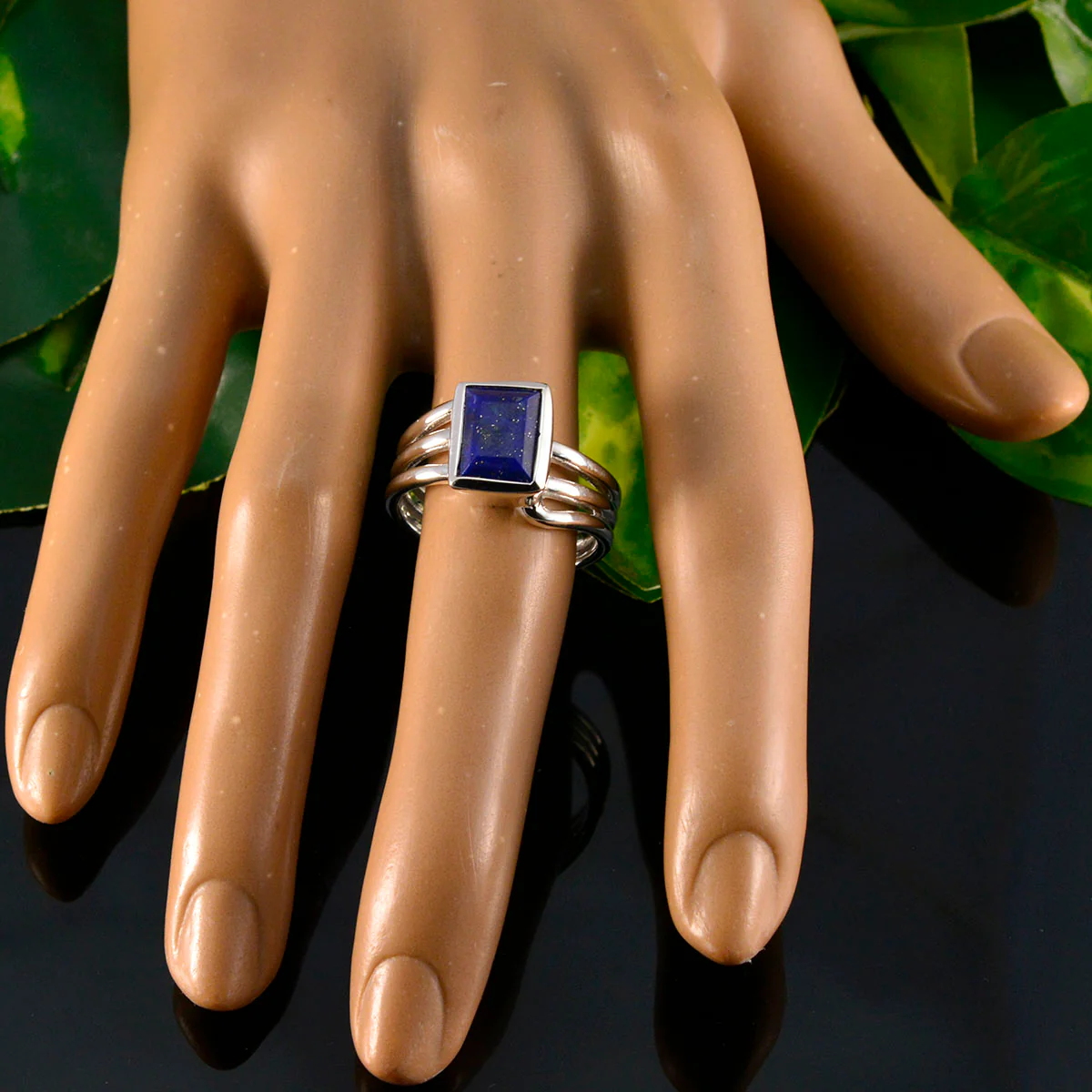 Lapis Lazuli Solitaire French 925 Silver Blue Gems Versatile Contemporary Ring Jewellery - Image 5