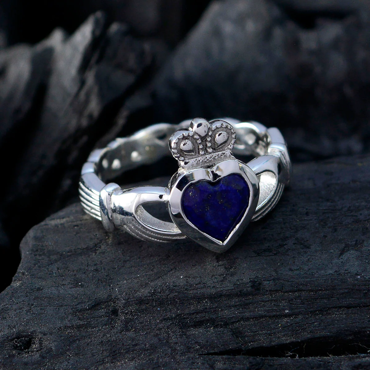 Lapis Lazuli Solitaire French 925 Silver Blue Gemstones Tiny Promise Ring Jewelry - Image 4