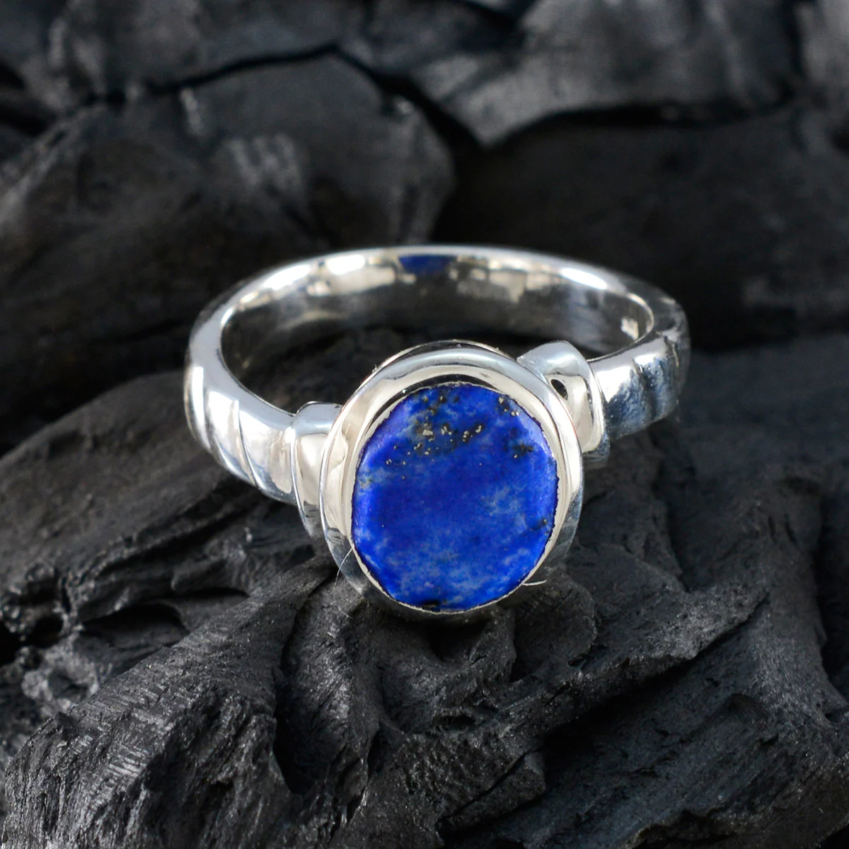 Lapis Lazuli Solitaire French 925 Sterling Silver Blue Gems Eye-catching Promise Ring Jewelry - Image 4