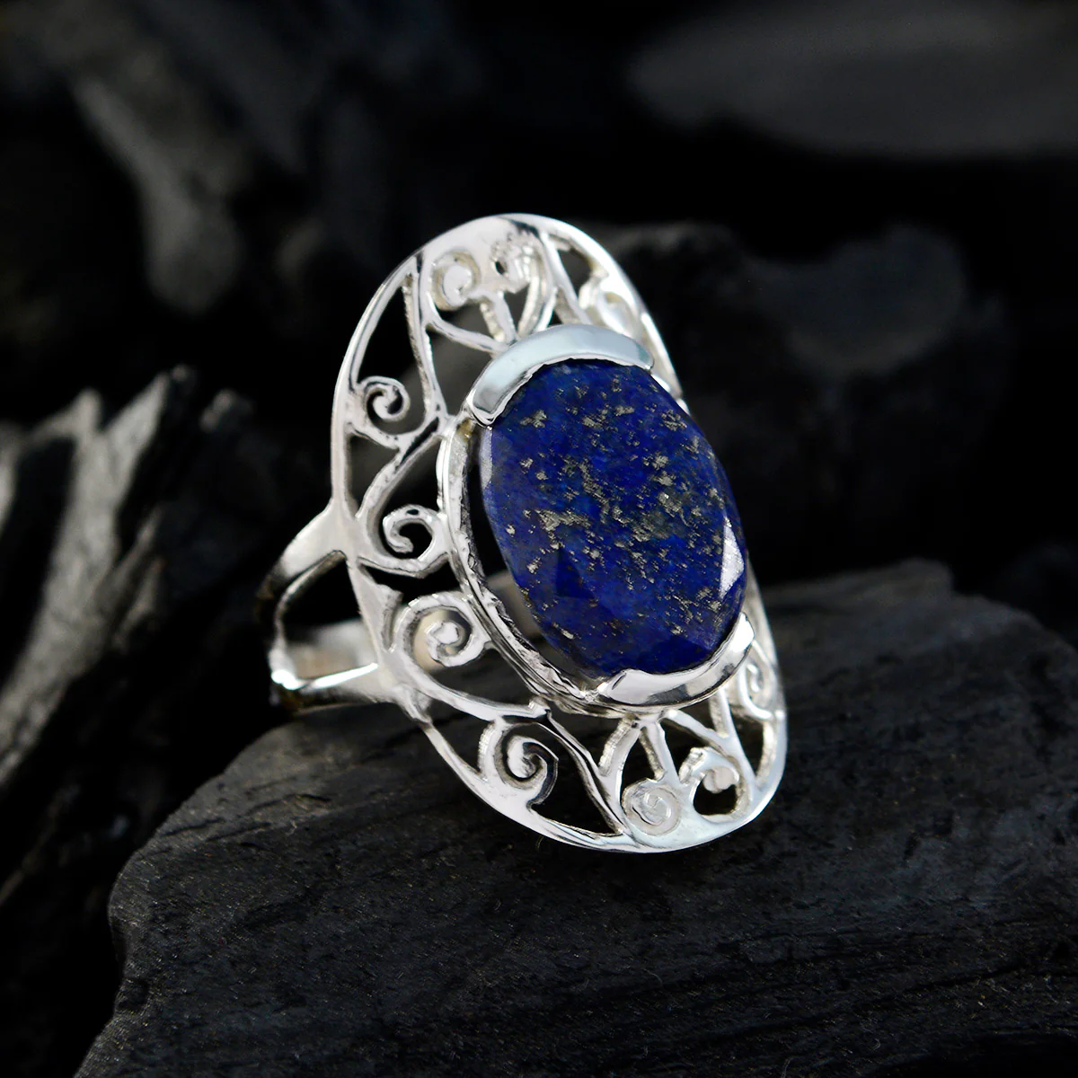 Lapis Lazuli Solitaire German 925 Silver Blue Gemstone Classic Art Deco Ring Jewellery - Image 5