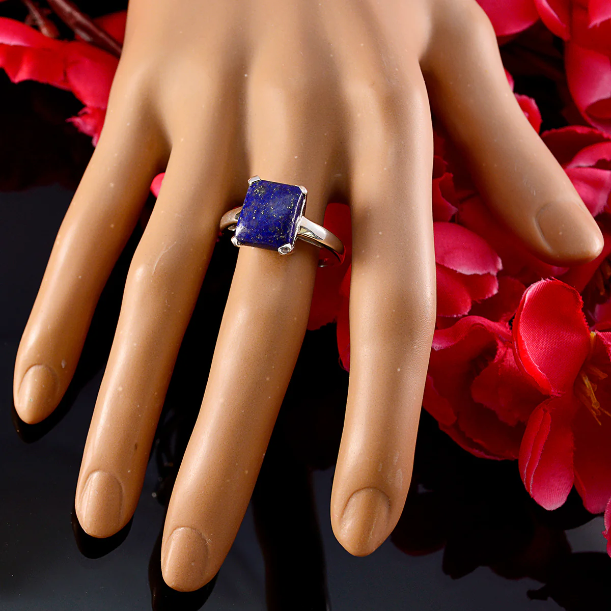 Lapis Lazuli Solitaire Indian Sterling Silver Blue Gemstones Minimal Feminine Ring Jewelry - Image 6