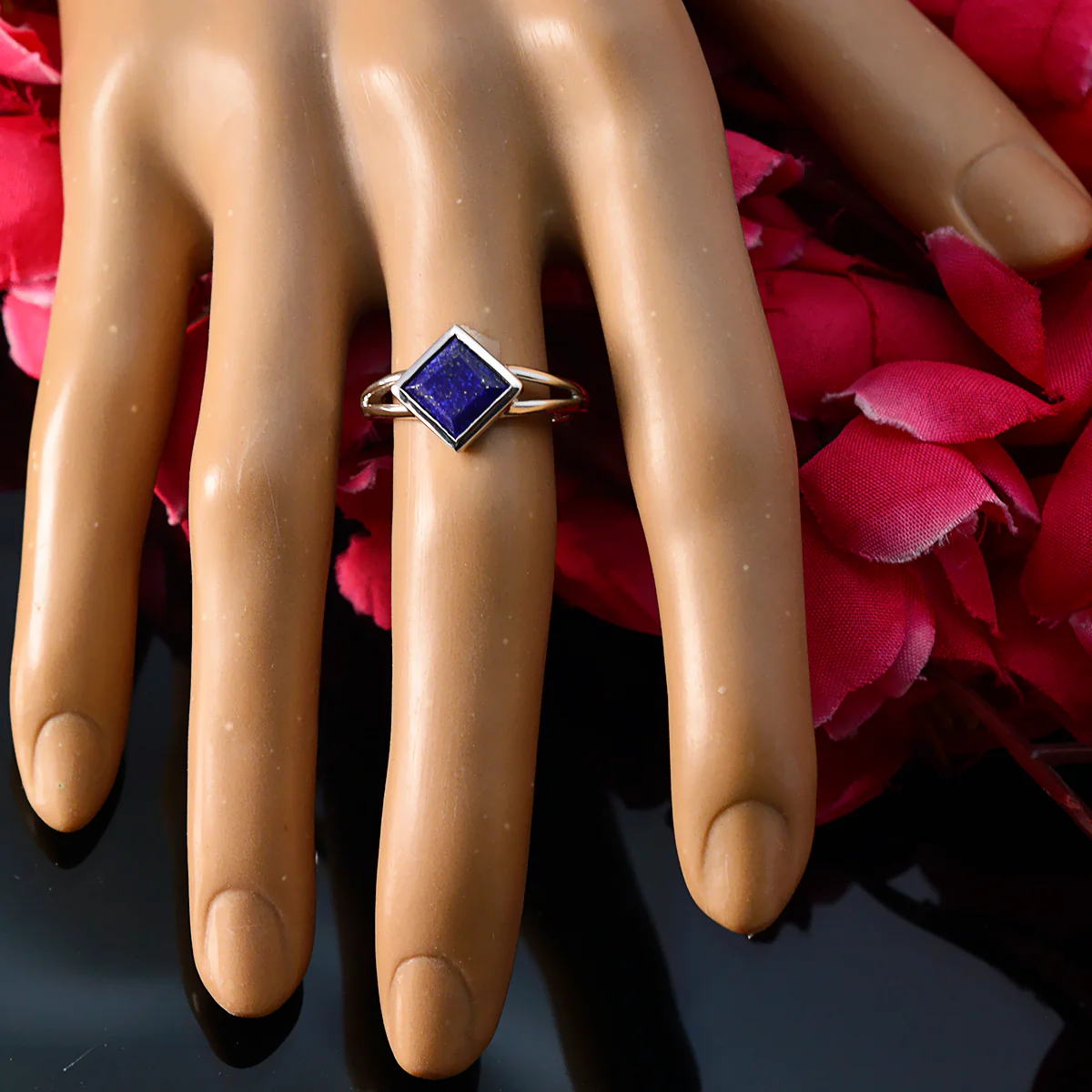 Lapis Lazuli Solitaire Japanese 925 Silver Blue Gemstone Dainty Abstract Ring Jewellery - Image 5