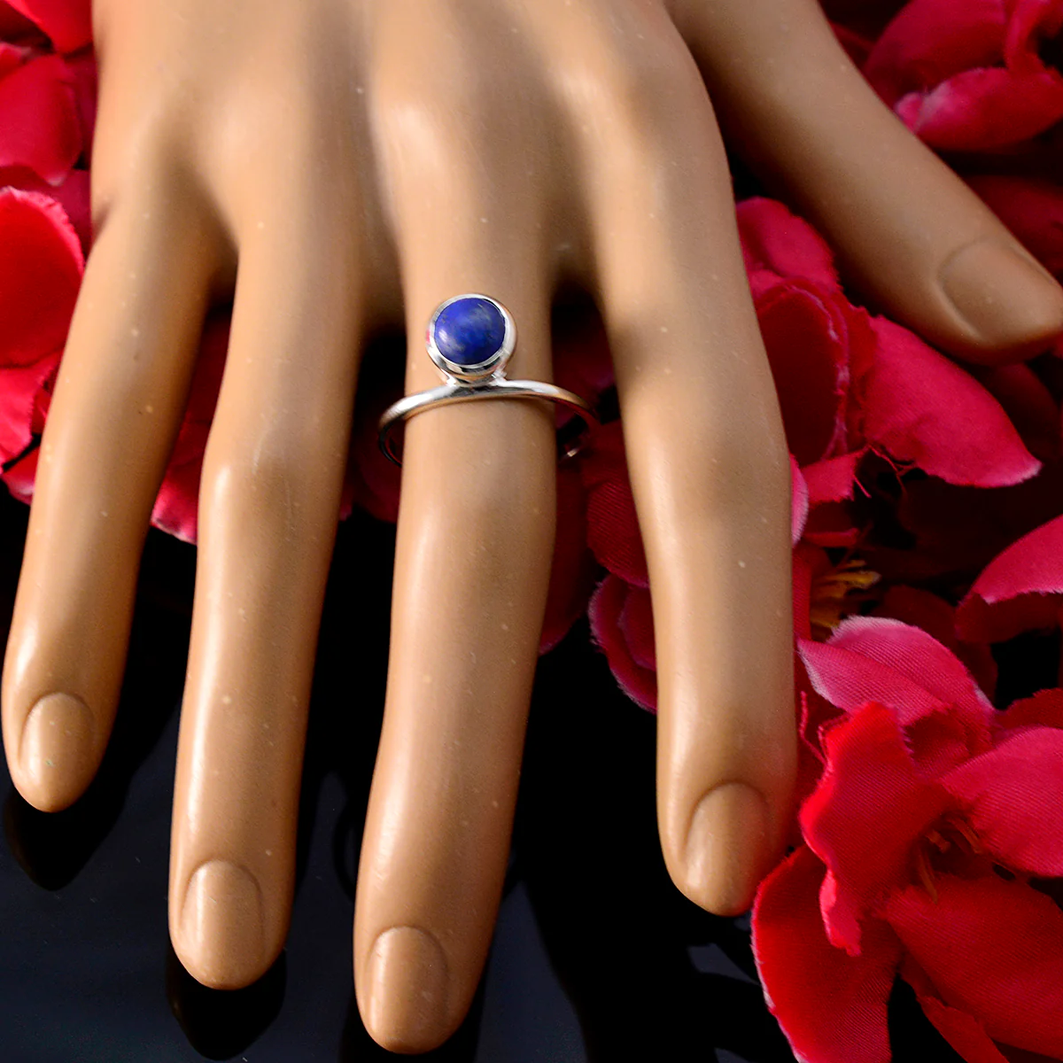 Lapis Lazuli Solitaire Korean 925 Sterling Silver Blue Gemstones Delicate Modern Ring Jewellery - Image 5