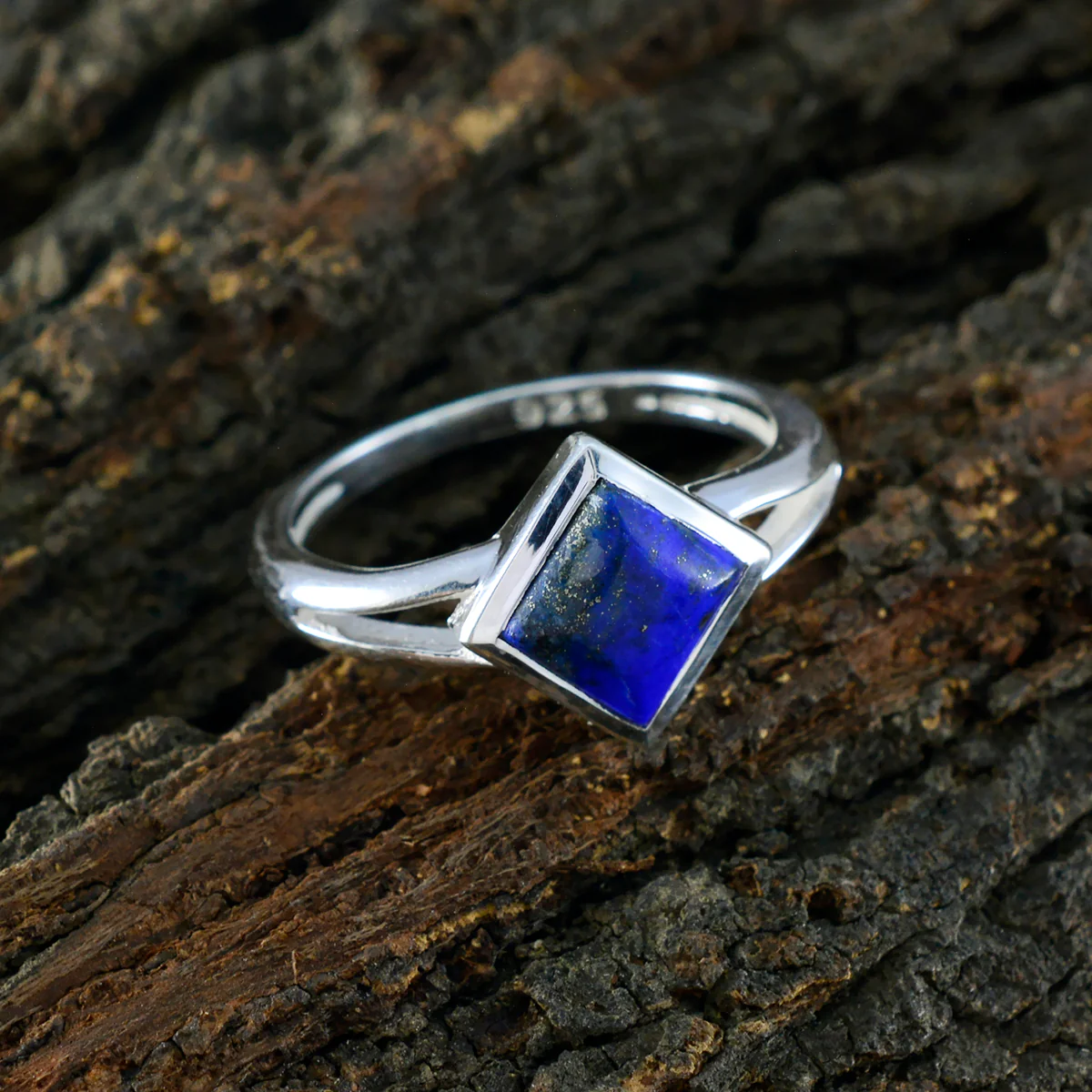 Lapis Lazuli Solitaire Korean Sterling Silver Blue Gems Dainty Contemporary Ring Jewelry - Image 3
