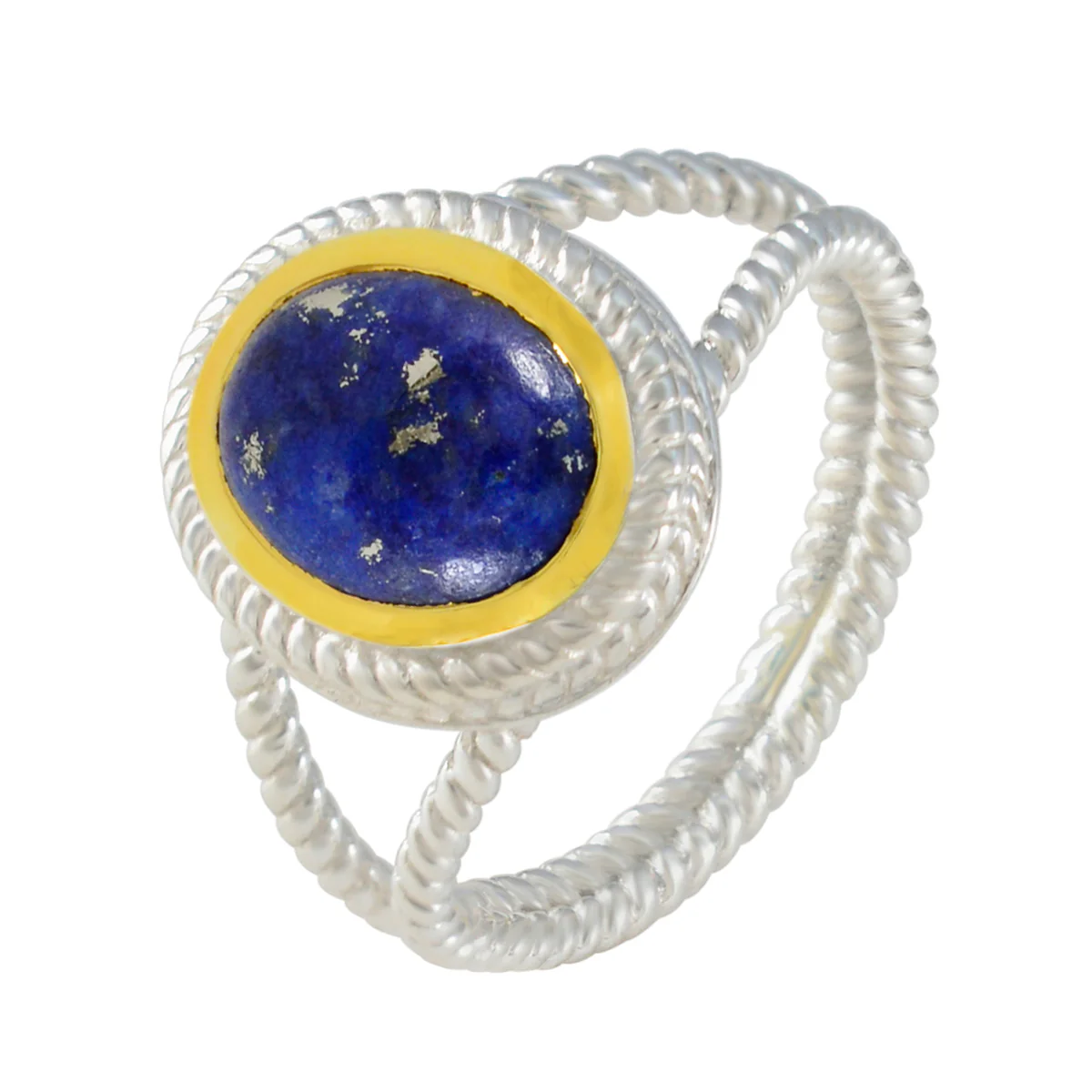 Lapis Lazuli Solitaire Mexican 925 Silver Blue Gemstone Classic Rope-Wire Ring Jewellery - Image 2
