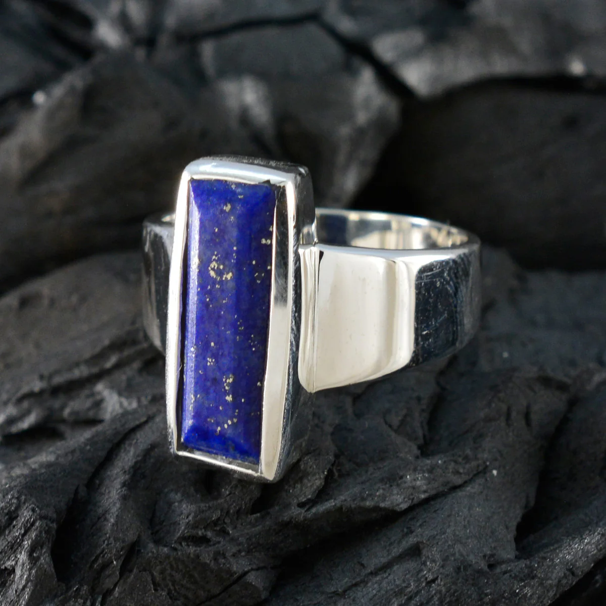 Lapis Lazuli Solitaire Russian 925 Silver Blue Gems Eye-catching Contemporary Ring Jewellery - Image 4
