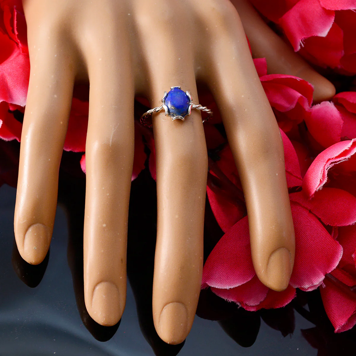 Lapis Lazuli Solitaire Turkish 92.5 Silver Blue Gems Elegant Twist Ring Jewellery - Image 5