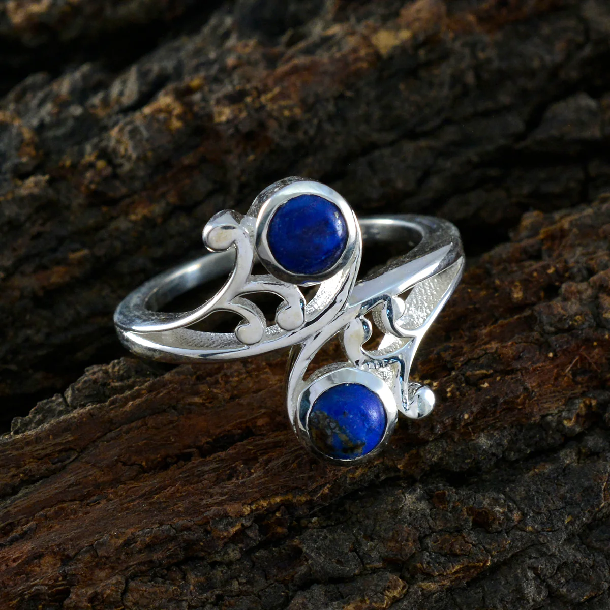 Lapis Lazuli Toi et Moi African Sterling Silver Blue Gemstone Slim Cultural Ring Jewelry - Image 3