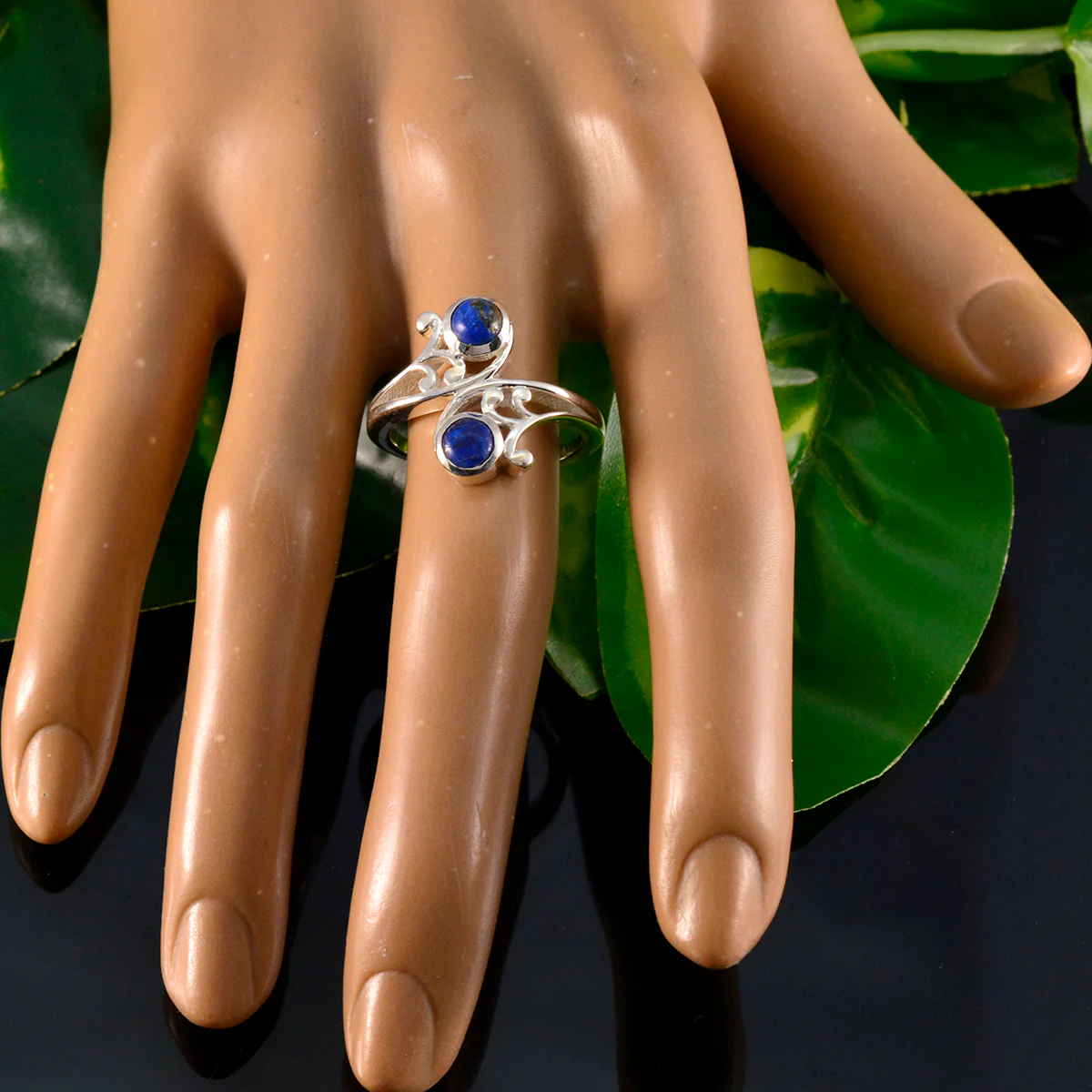 Lapis Lazuli Toi et Moi African Sterling Silver Blue Gemstone Slim Cultural Ring Jewelry - Image 5