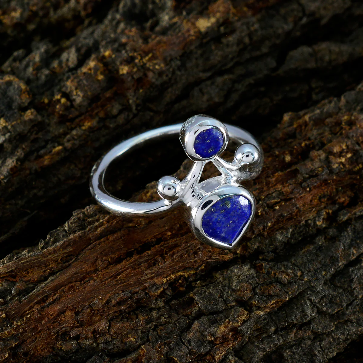 Lapis Lazuli Toi et Moi French 92.5 Silver Blue Gemstone Tiny Luxurious Ring Jewelry - Image 3