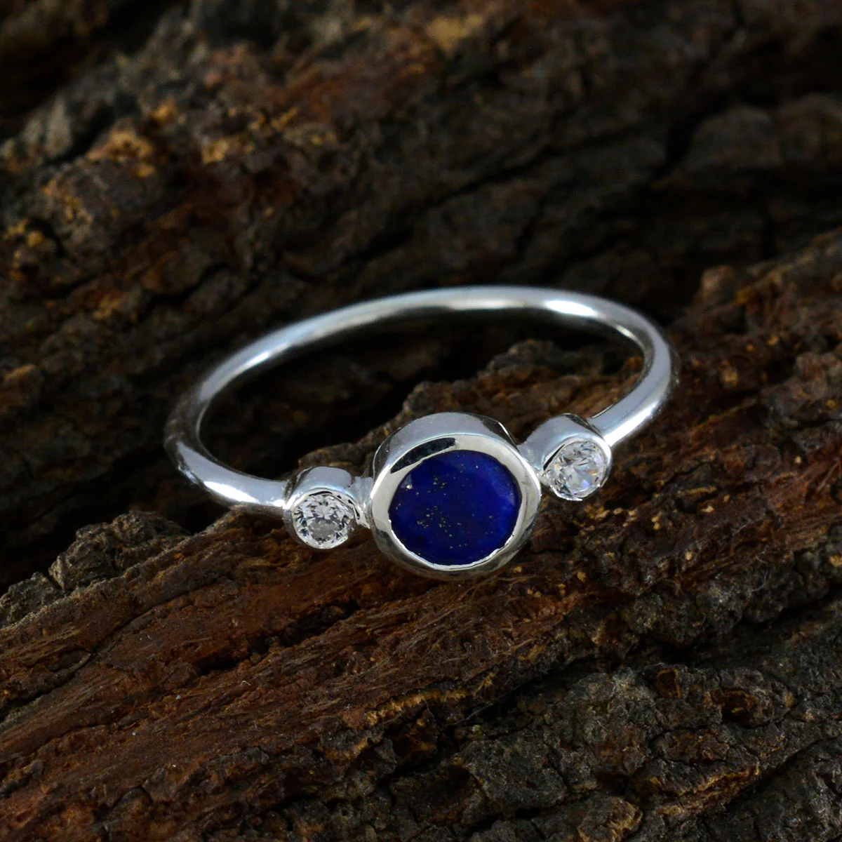 Lapis Lazuli Trilogy Korean Sterling Silver Blue Gemstone Elegant Feminine Ring Jewelry - Image 3