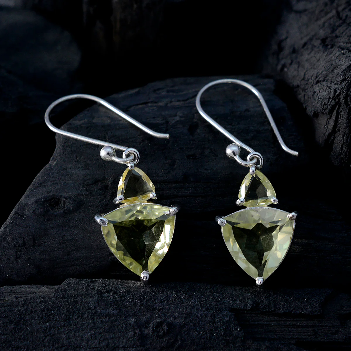 Lemon Quartz African Aiko multiple Dangle Yellow 925 Silver Earring - Image 2